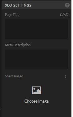 Screenshot of SEO settings within Showit to add page title, meta description, and social share image
